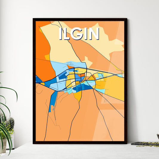 ILGIN TURKEY Vibrant Colorful Art Map Poster Blue Orange