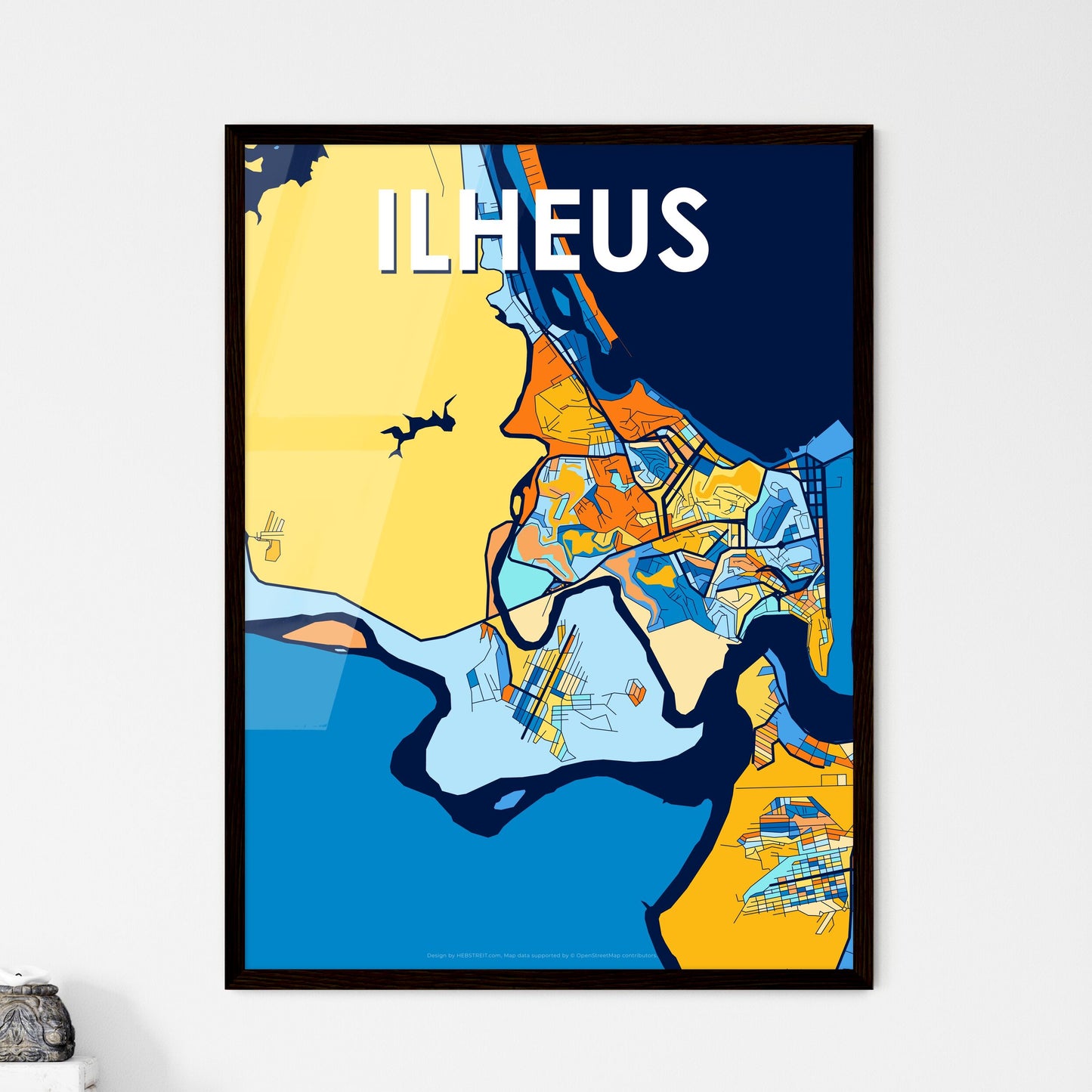 ILHEUS BRAZIL Vibrant Colorful Art Map Poster Blue Orange