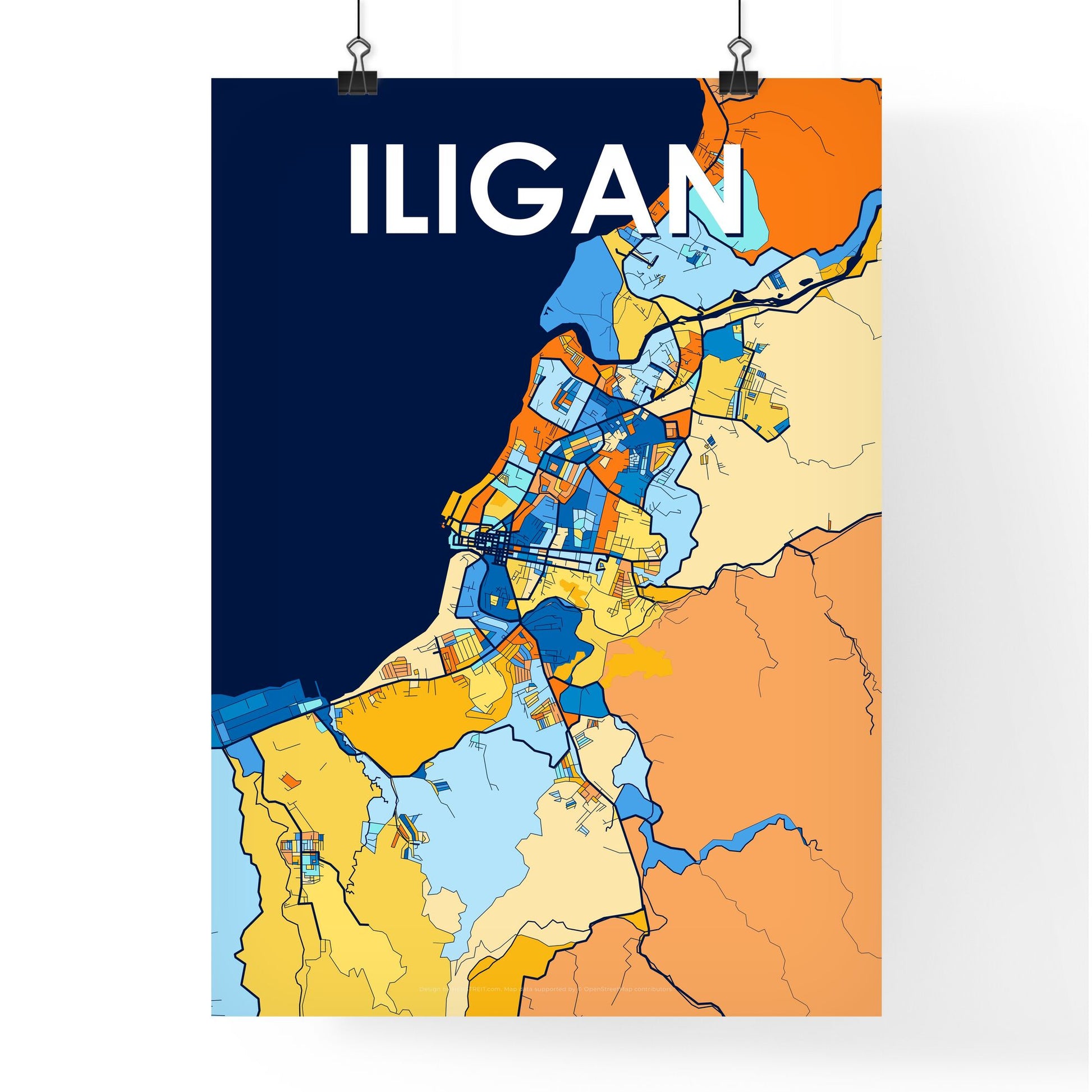 ILIGAN PHILIPPINES Vibrant Colorful Art Map Poster Blue Orange