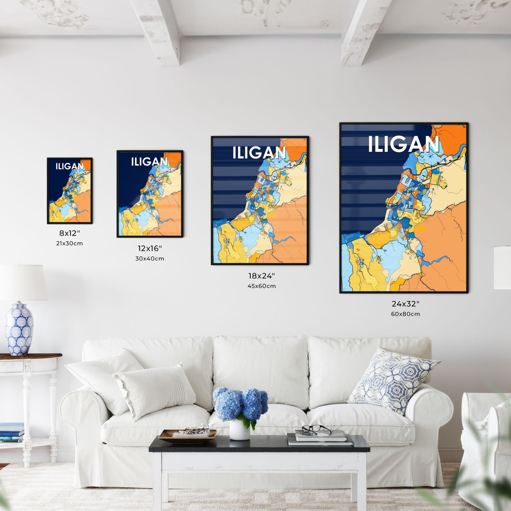 ILIGAN PHILIPPINES Vibrant Colorful Art Map Poster Blue Orange