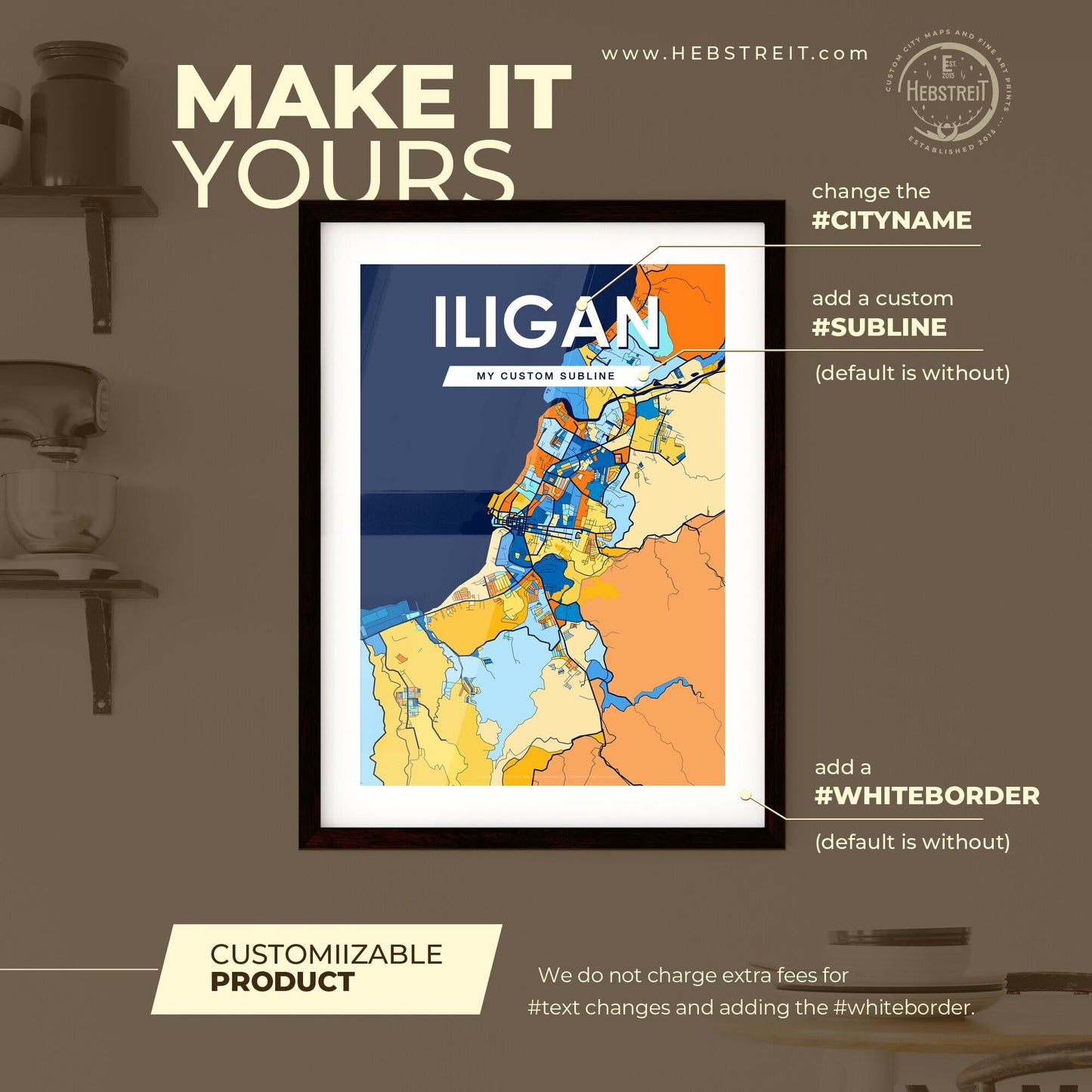 ILIGAN PHILIPPINES Vibrant Colorful Art Map Poster Blue Orange