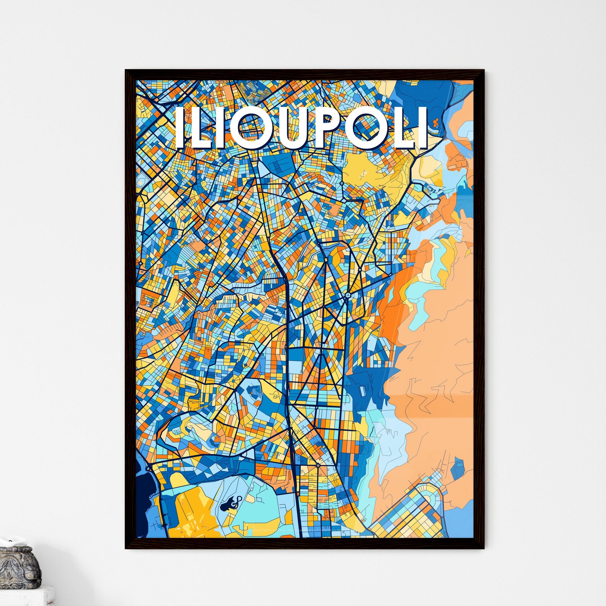 ILIOUPOLI GREECE Vibrant Colorful Art Map Poster Blue Orange