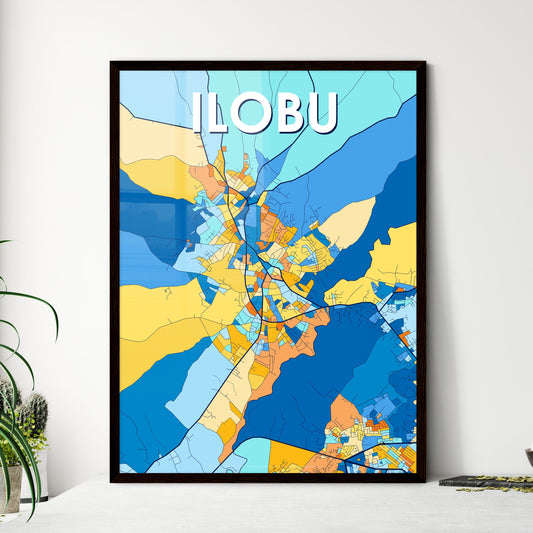 ILOBU NIGERIA Vibrant Colorful Art Map Poster Blue Orange