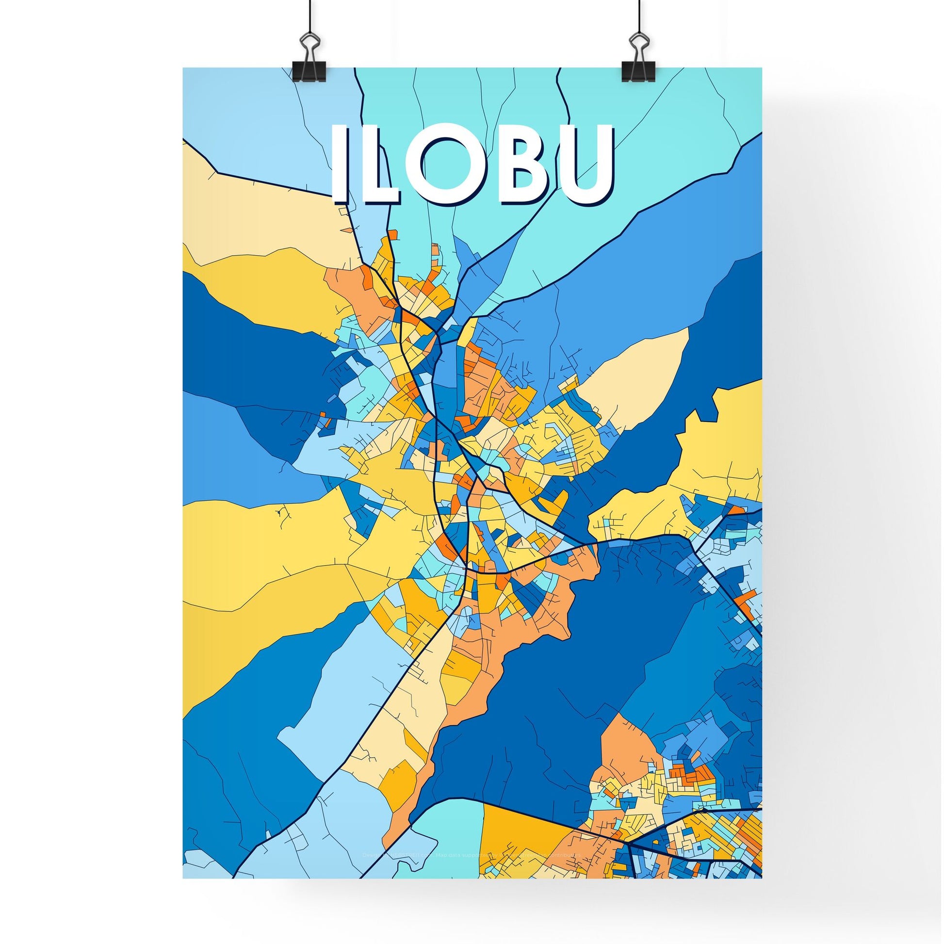 ILOBU NIGERIA Vibrant Colorful Art Map Poster Blue Orange