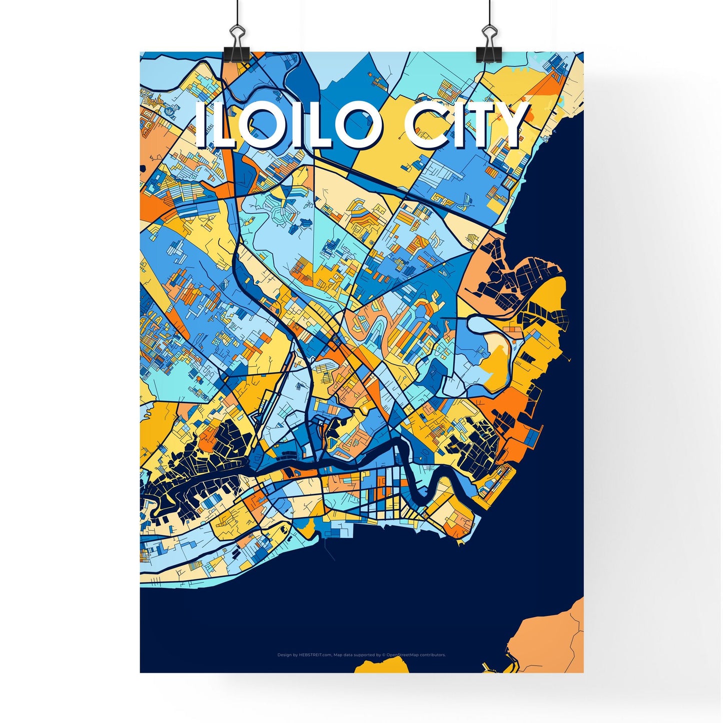 ILOILO CITY PHILIPPINES Vibrant Colorful Art Map Poster Blue Orange