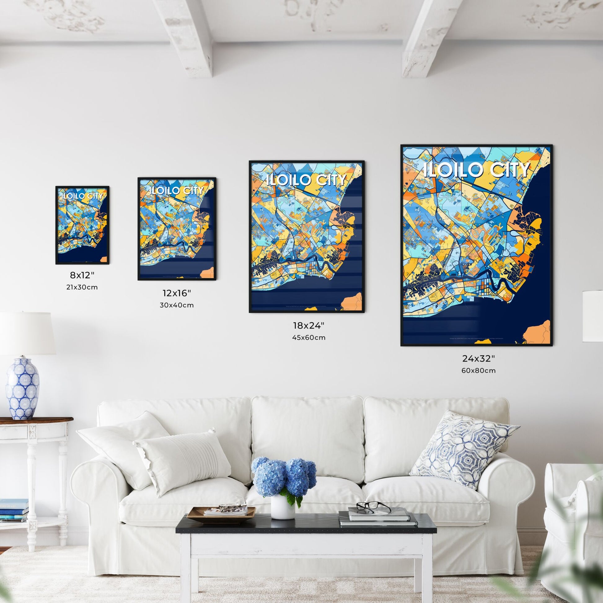 ILOILO CITY PHILIPPINES Vibrant Colorful Art Map Poster Blue Orange