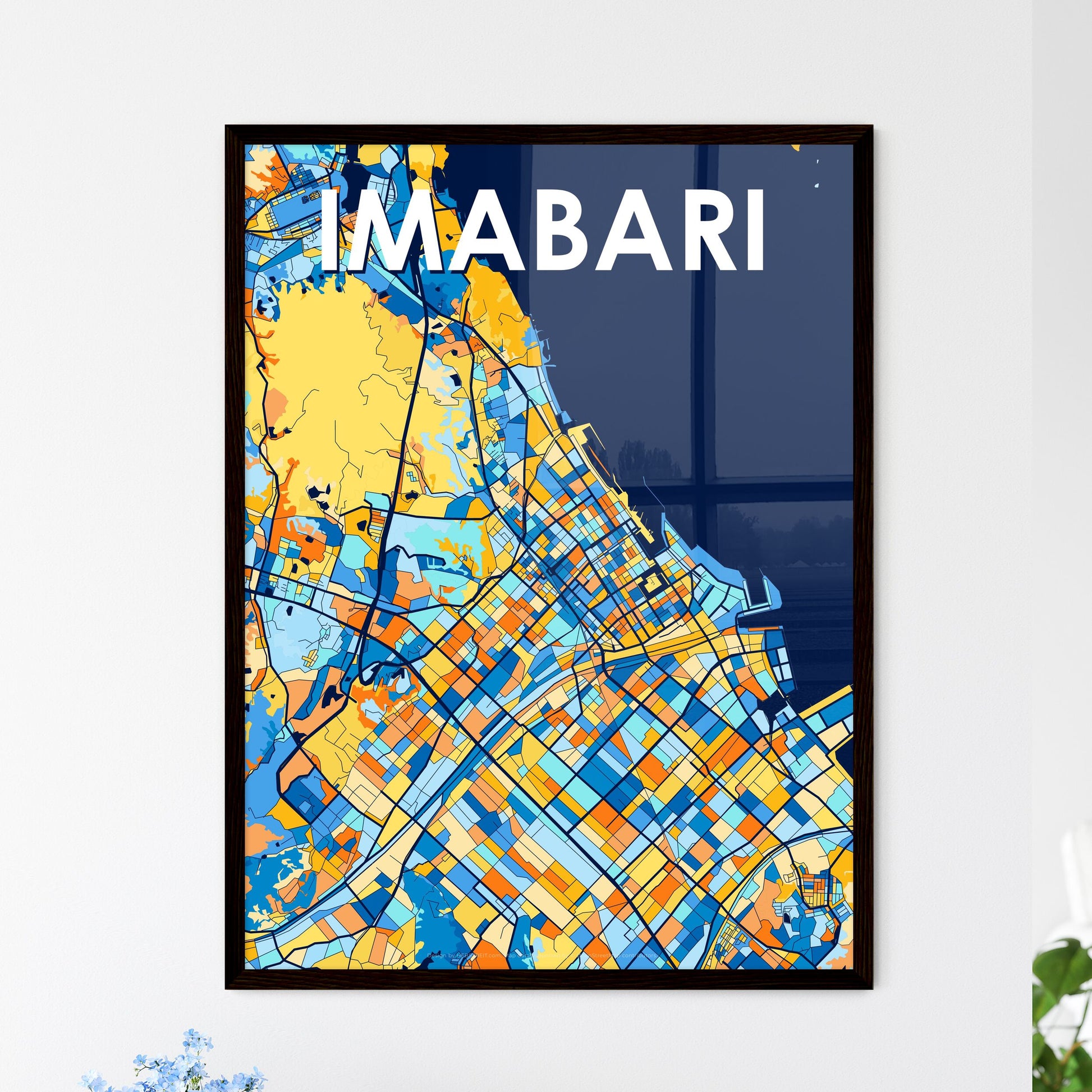 IMABARI JAPAN Vibrant Colorful Art Map Poster Blue Orange