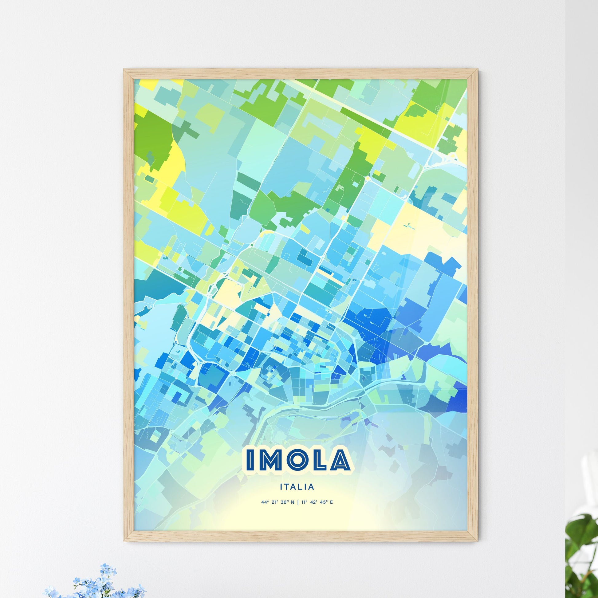 Colorful Imola Italy Fine Art Map Cool Blue