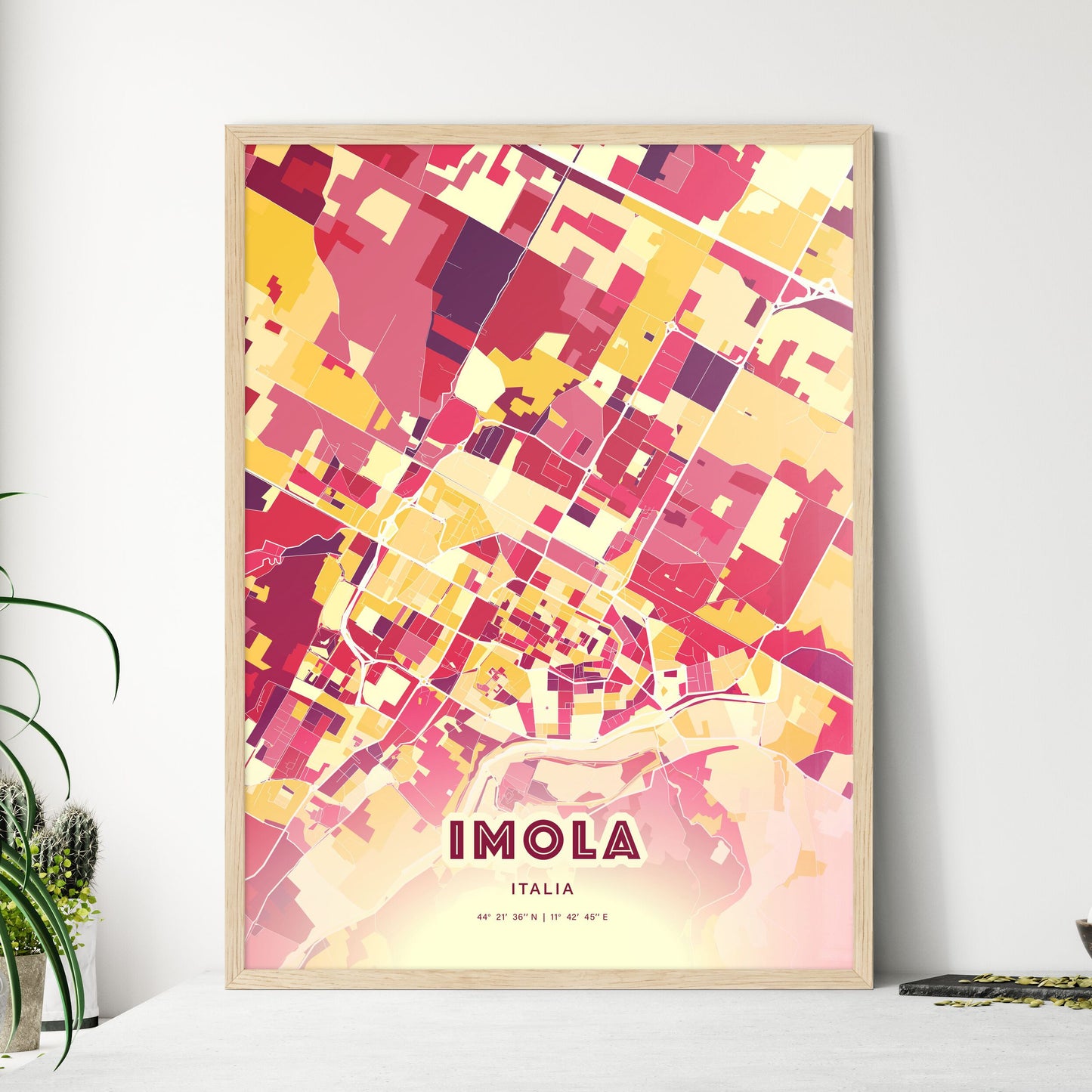 Colorful Imola Italy Fine Art Map Hot Red