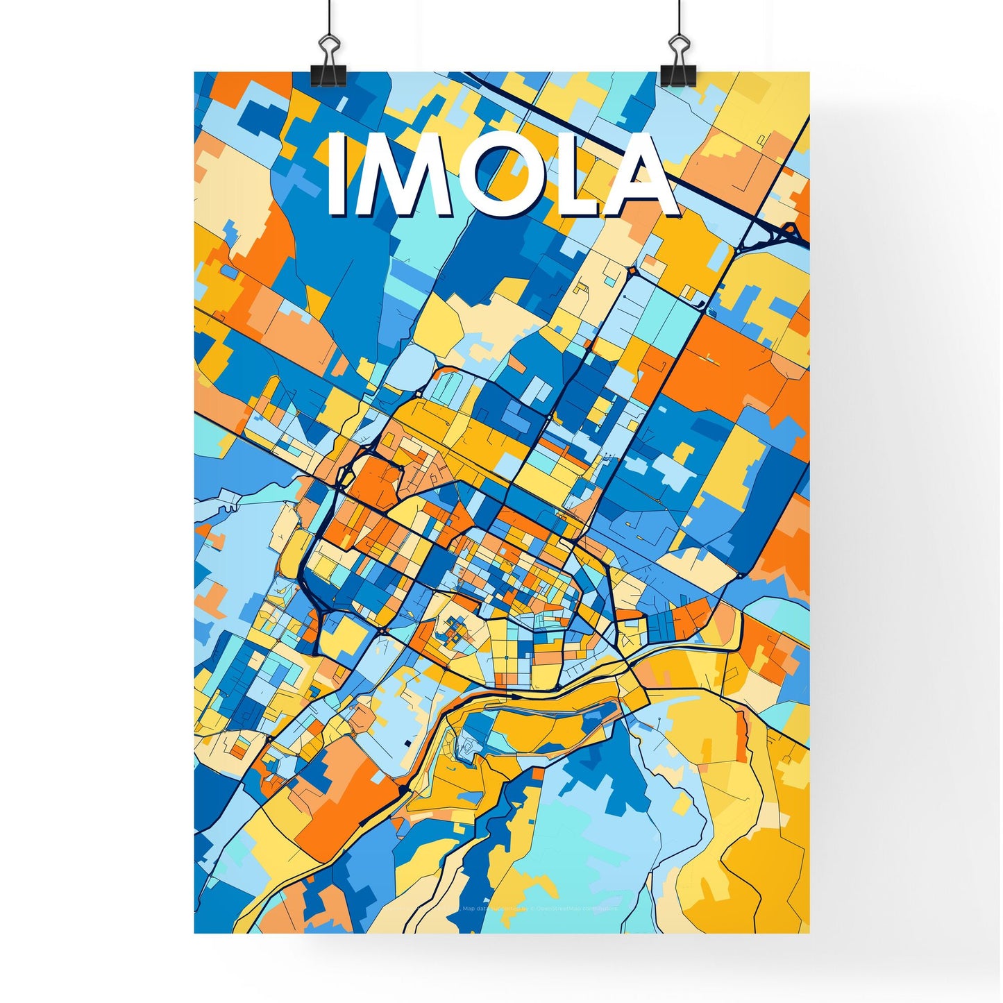 IMOLA ITALY Vibrant Colorful Art Map Poster Blue Orange