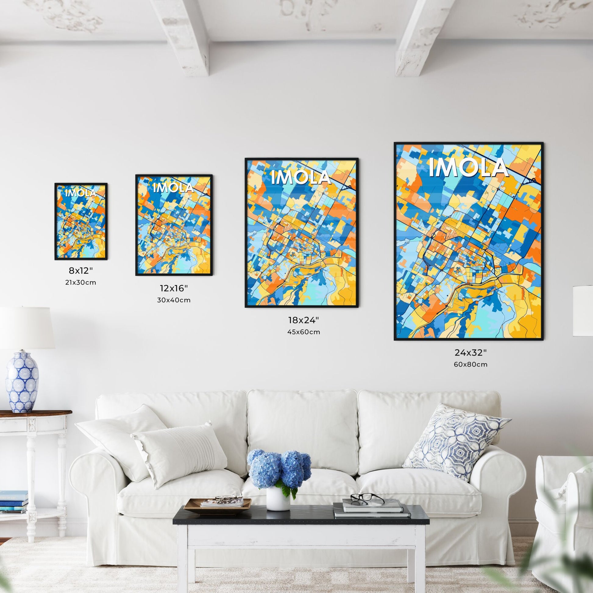 IMOLA ITALY Vibrant Colorful Art Map Poster Blue Orange