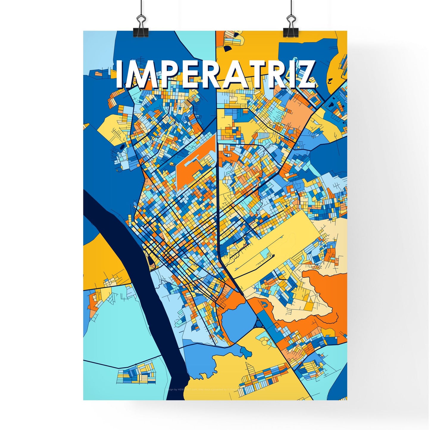 IMPERATRIZ BRAZIL Vibrant Colorful Art Map Poster Blue Orange