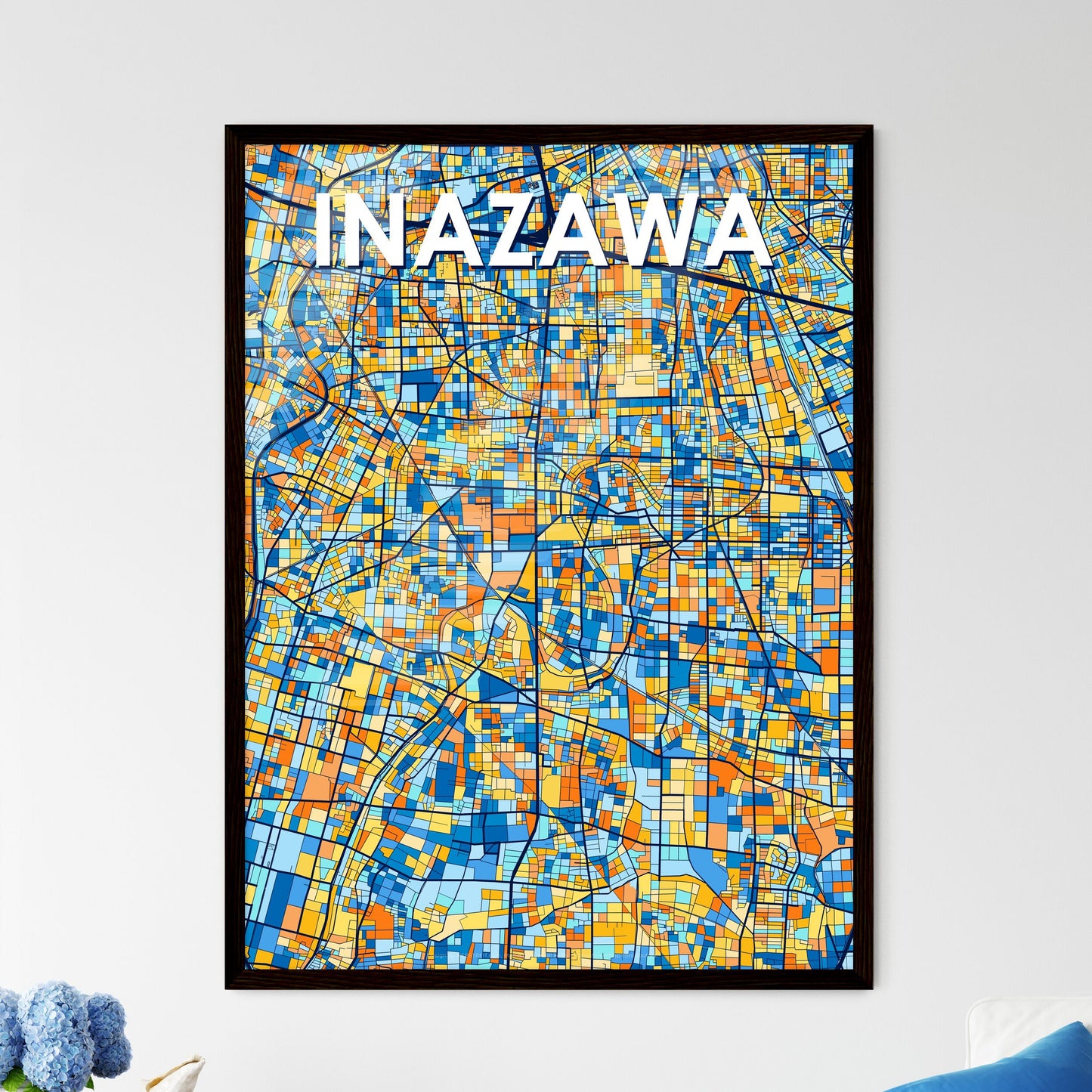 INAZAWA JAPAN Vibrant Colorful Art Map Poster Blue Orange