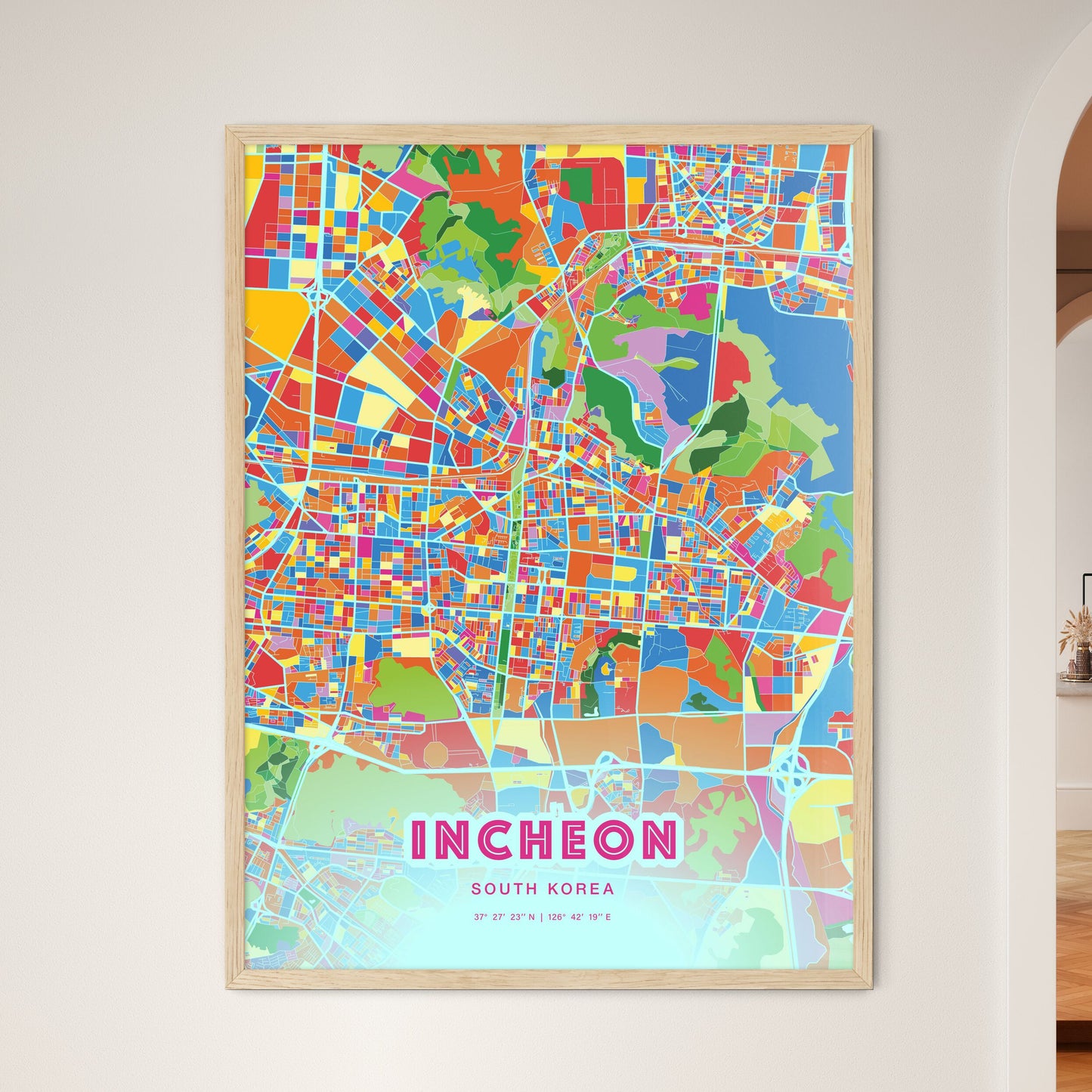 Colorful Incheon South Korea Fine Art Map Crazy Colors