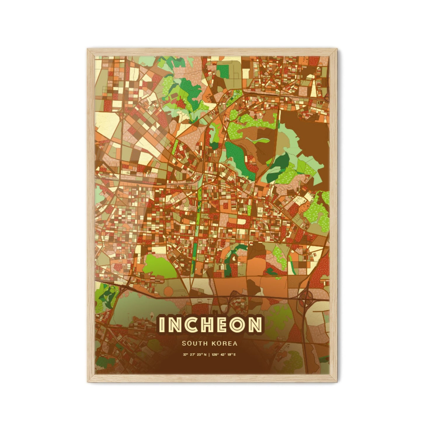 Colorful Incheon South Korea Fine Art Map Farmhouse