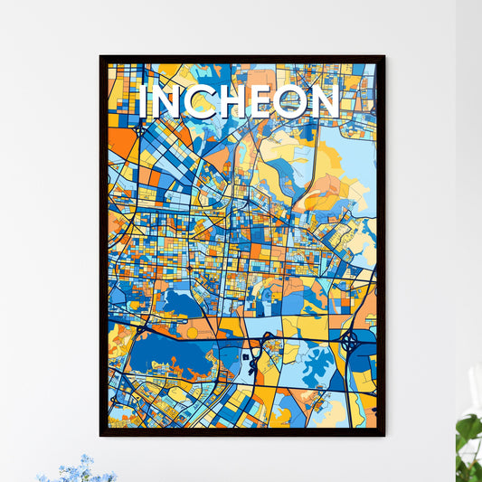 INCHEON SOUTH KOREA Vibrant Colorful Art Map Poster Blue Orange