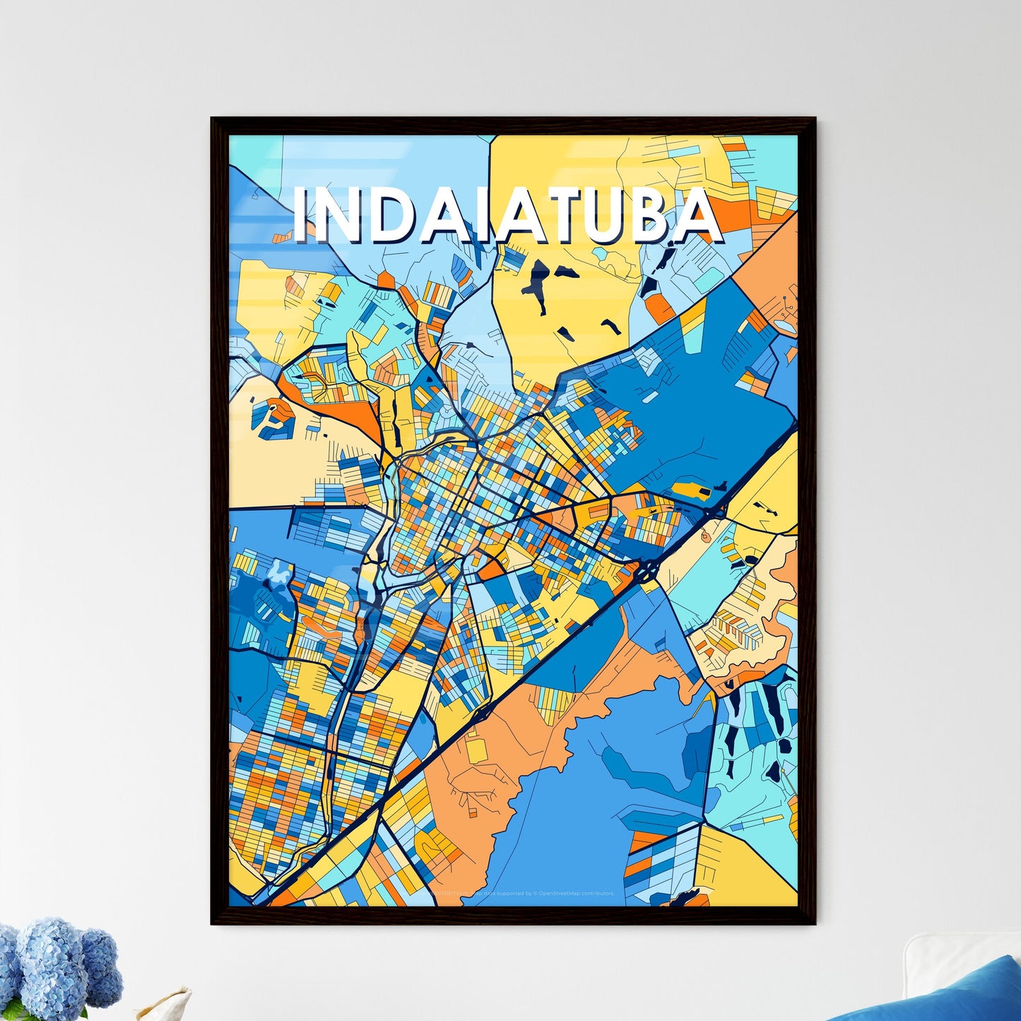 INDAIATUBA BRAZIL Vibrant Colorful Art Map Poster Blue Orange