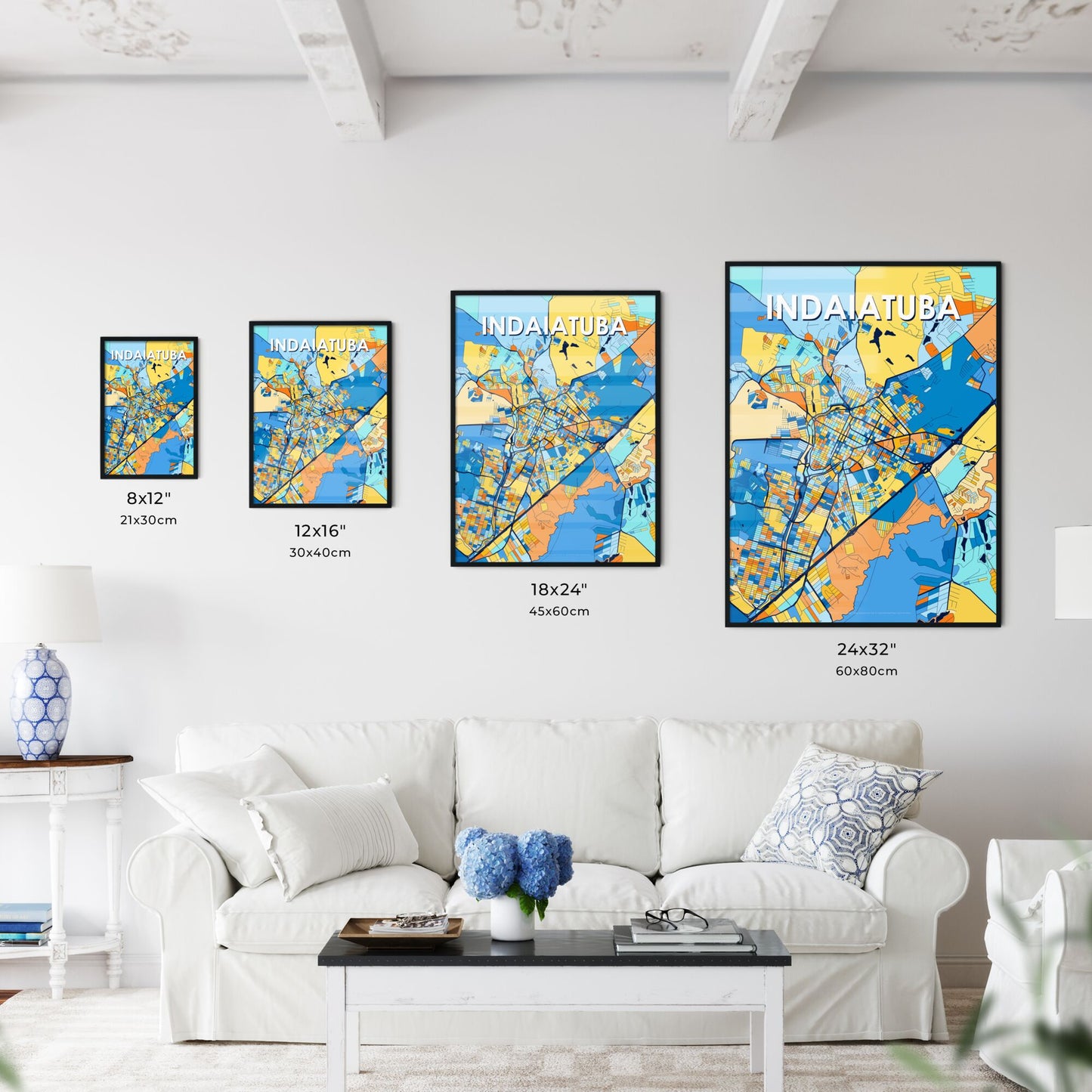 INDAIATUBA BRAZIL Vibrant Colorful Art Map Poster Blue Orange