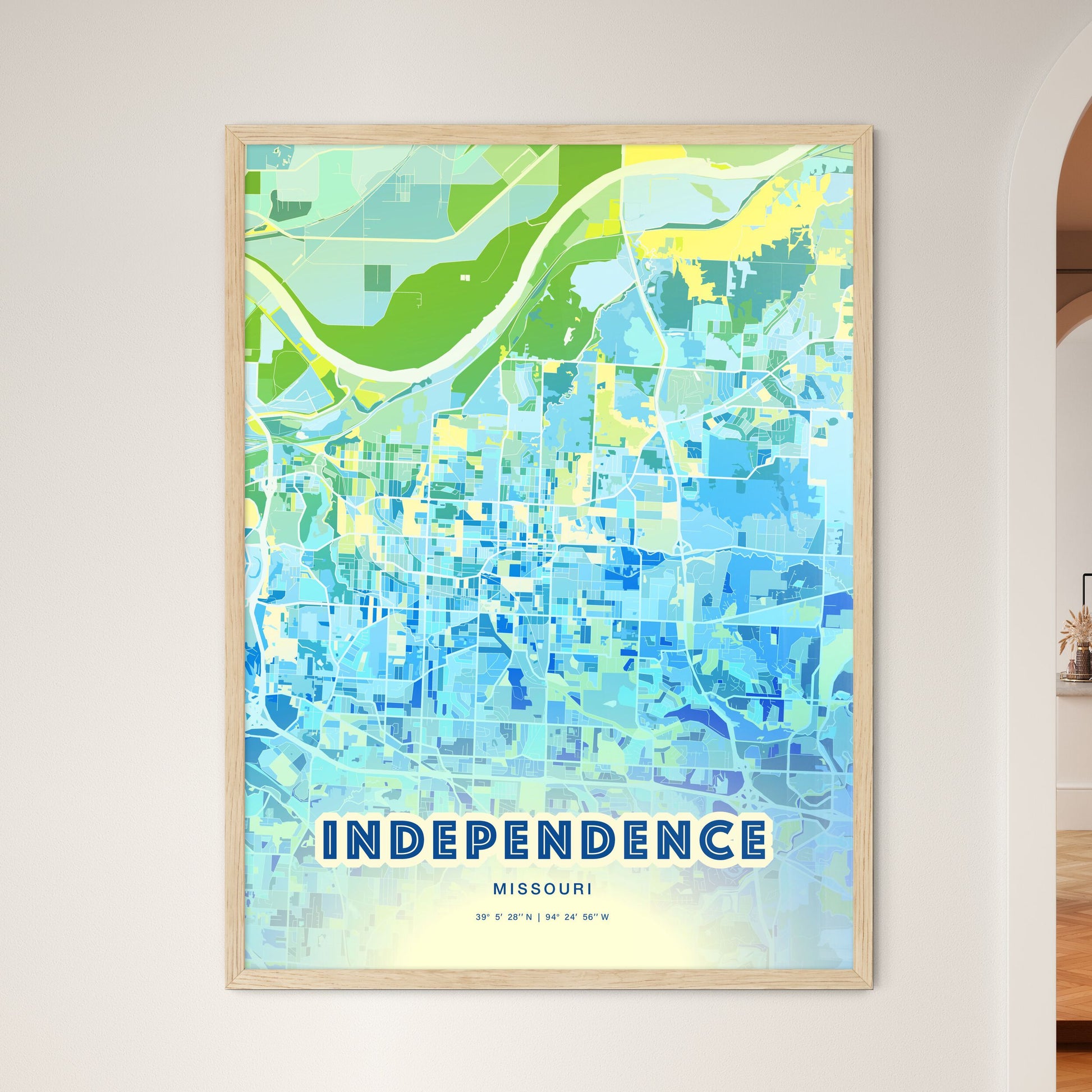 Colorful Independence Missouri Fine Art Map Cool Blue