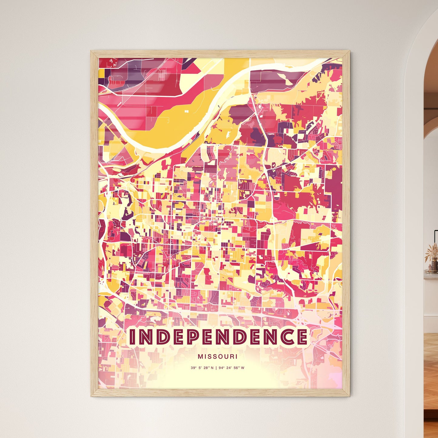 Colorful Independence Missouri Fine Art Map Hot Red
