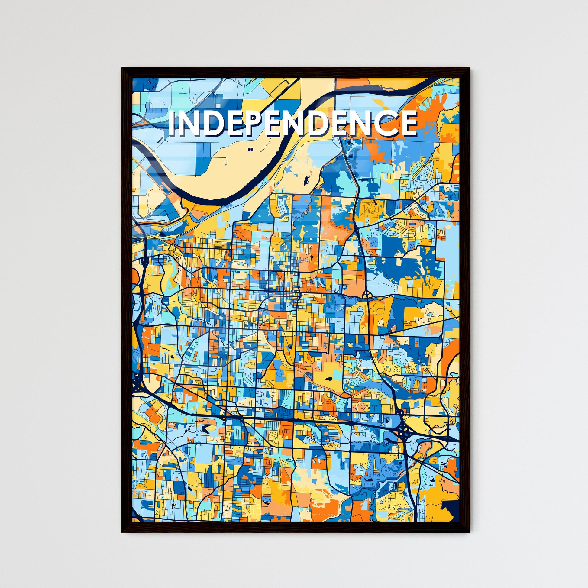 INDEPENDENCE MISSOURI Vibrant Colorful Art Map Poster Blue Orange