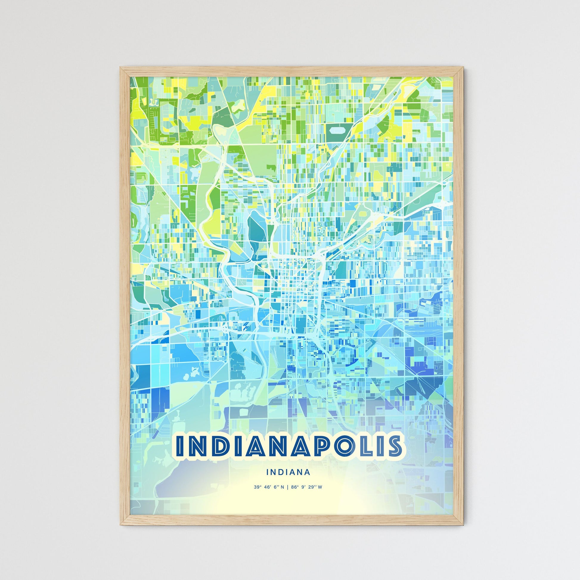 Colorful Indianapolis Indiana Fine Art Map Cool Blue