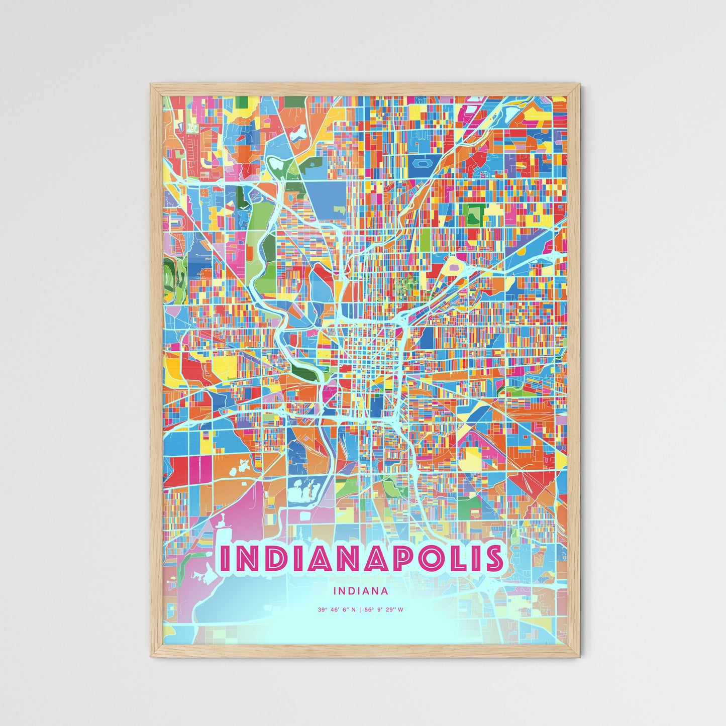 Colorful Indianapolis Indiana Fine Art Map Crazy Colors
