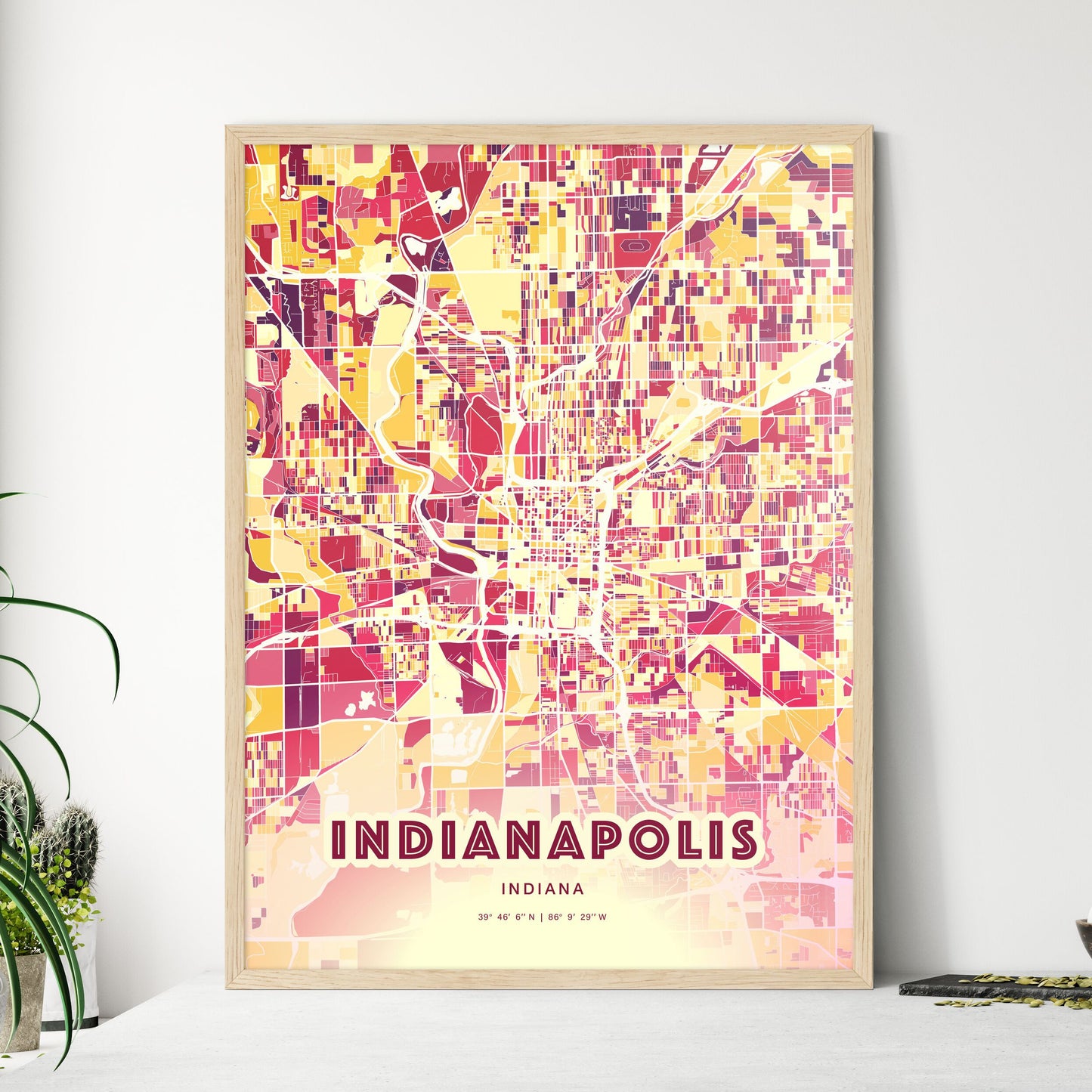 Colorful Indianapolis Indiana Fine Art Map Hot Red