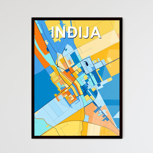 INĐIJA SERBIA Vibrant Colorful Art Map Poster Blue Orange