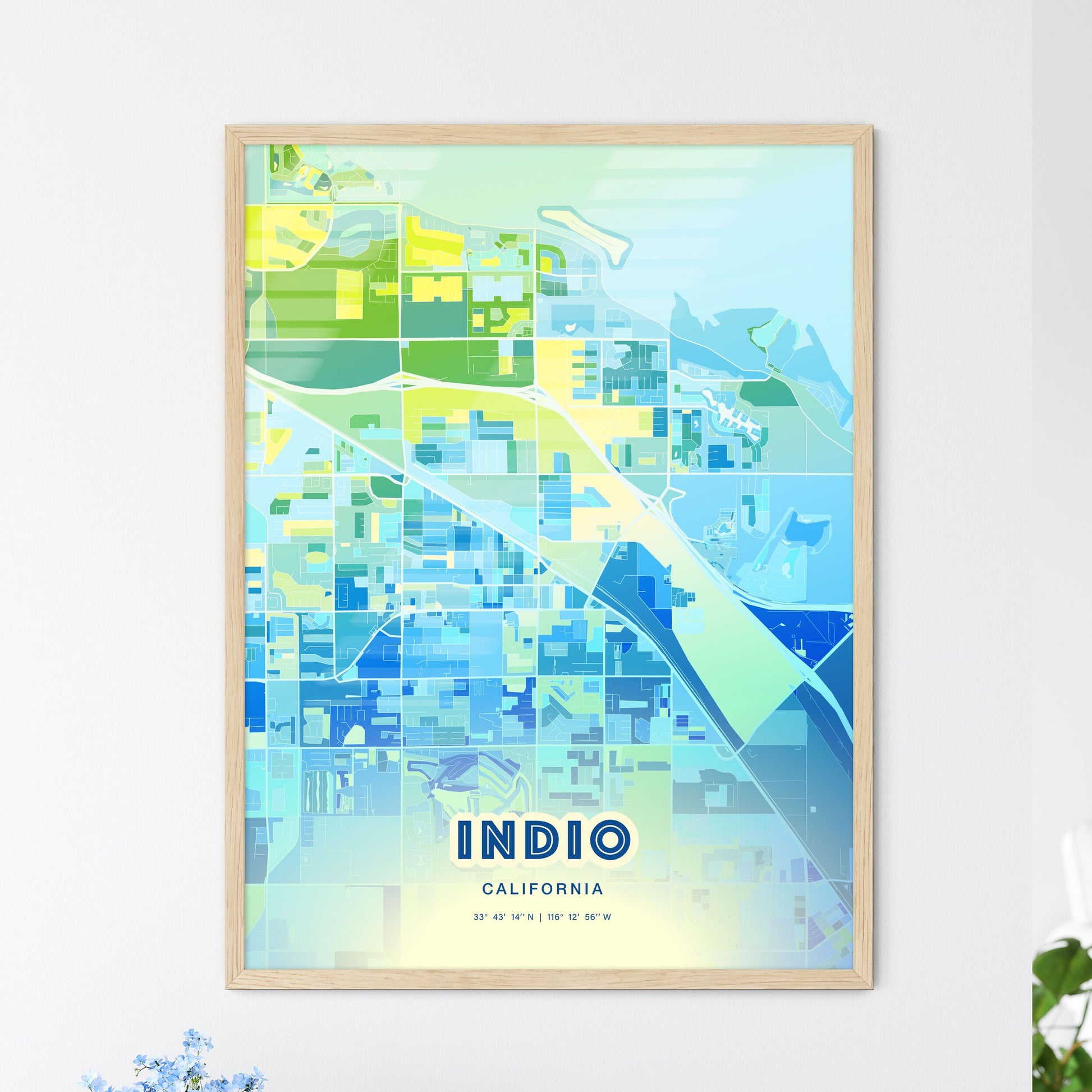 Colorful Indio California Fine Art Map Cool Blue