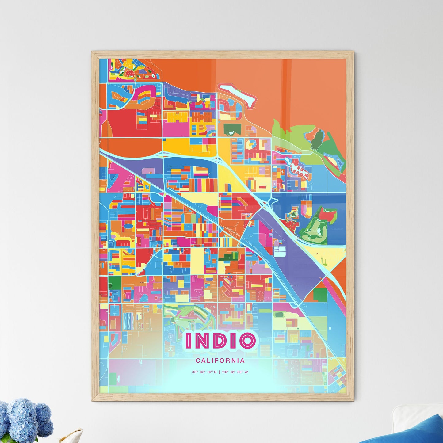 Colorful Indio California Fine Art Map Crazy Colors