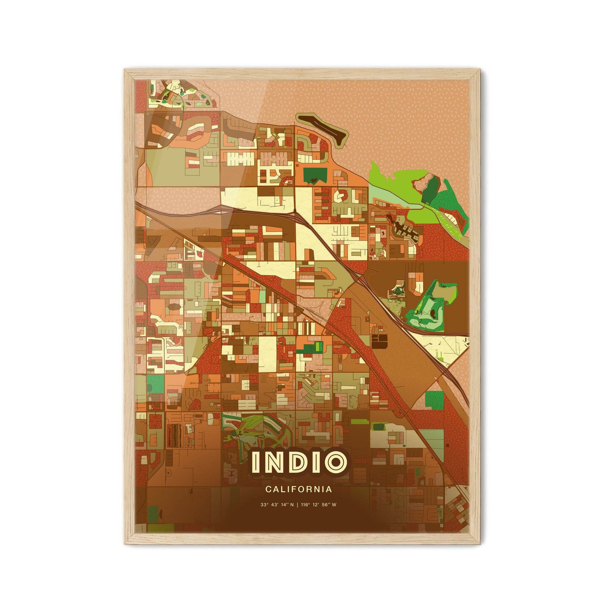 Colorful Indio California Fine Art Map Farmhouse