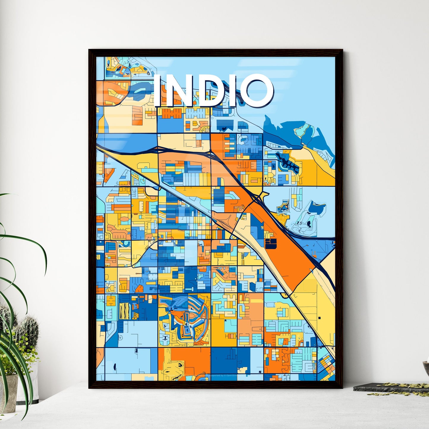 INDIO CALIFORNIA Vibrant Colorful Art Map Poster Blue Orange