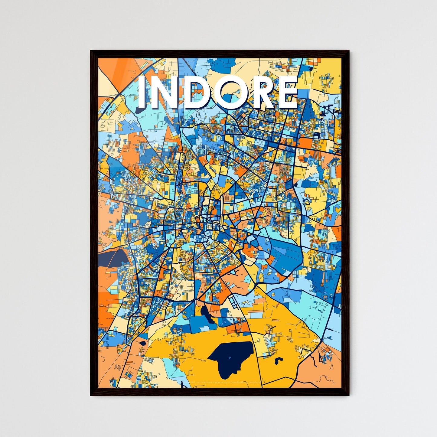 INDORE INDIA Vibrant Colorful Art Map Poster Blue Orange