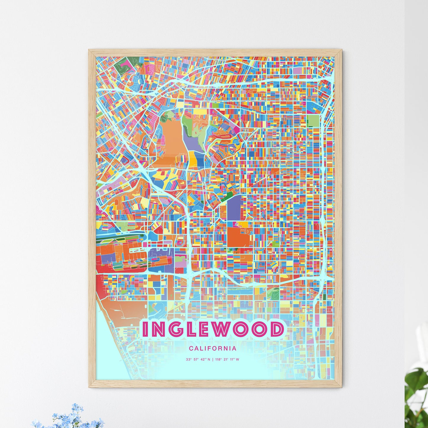 Colorful Inglewood California Fine Art Map Crazy Colors