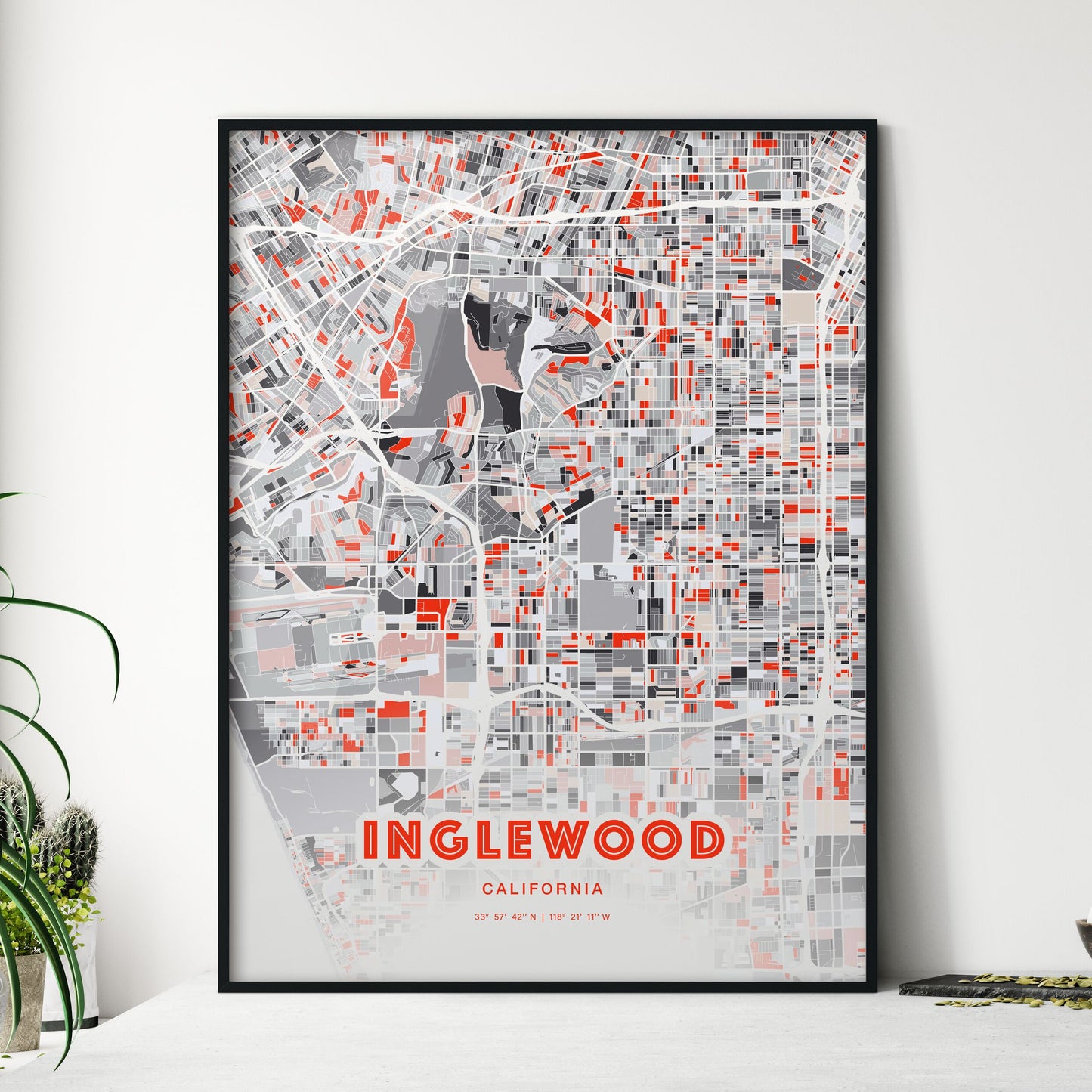 Colorful Inglewood California Fine Art Map Modern Expressive