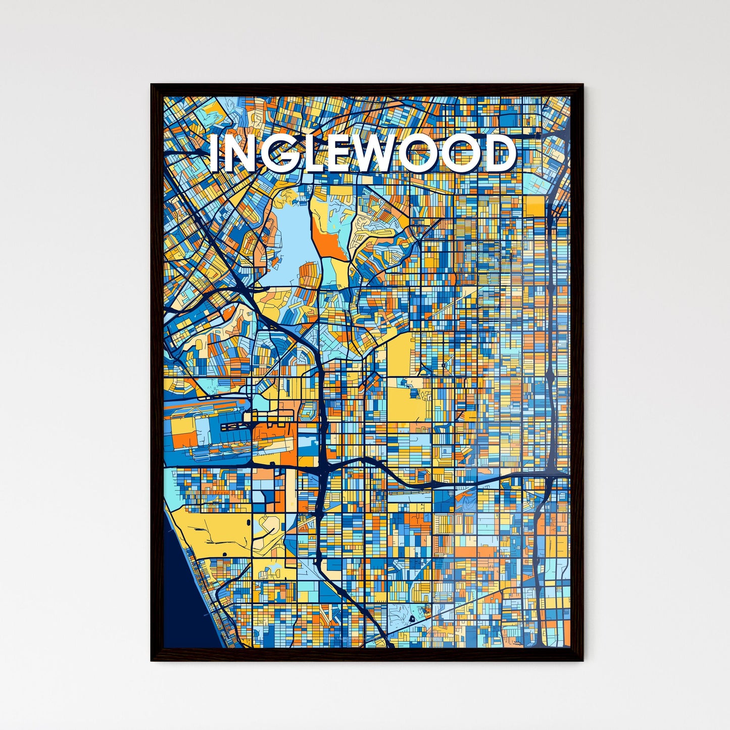 INGLEWOOD CALIFORNIA Vibrant Colorful Art Map Poster Blue Orange