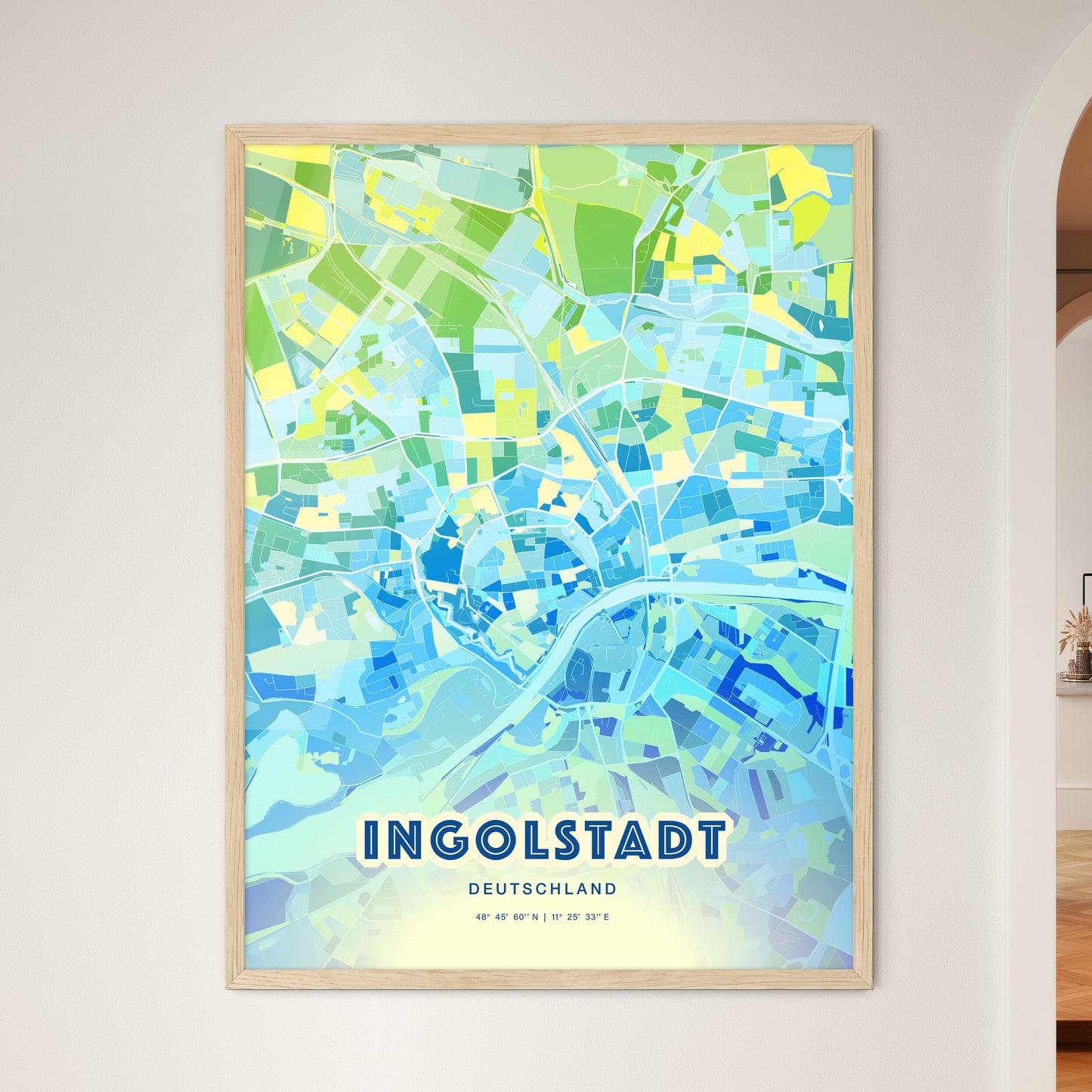 Colorful Ingolstadt Germany Fine Art Map Cool Blue