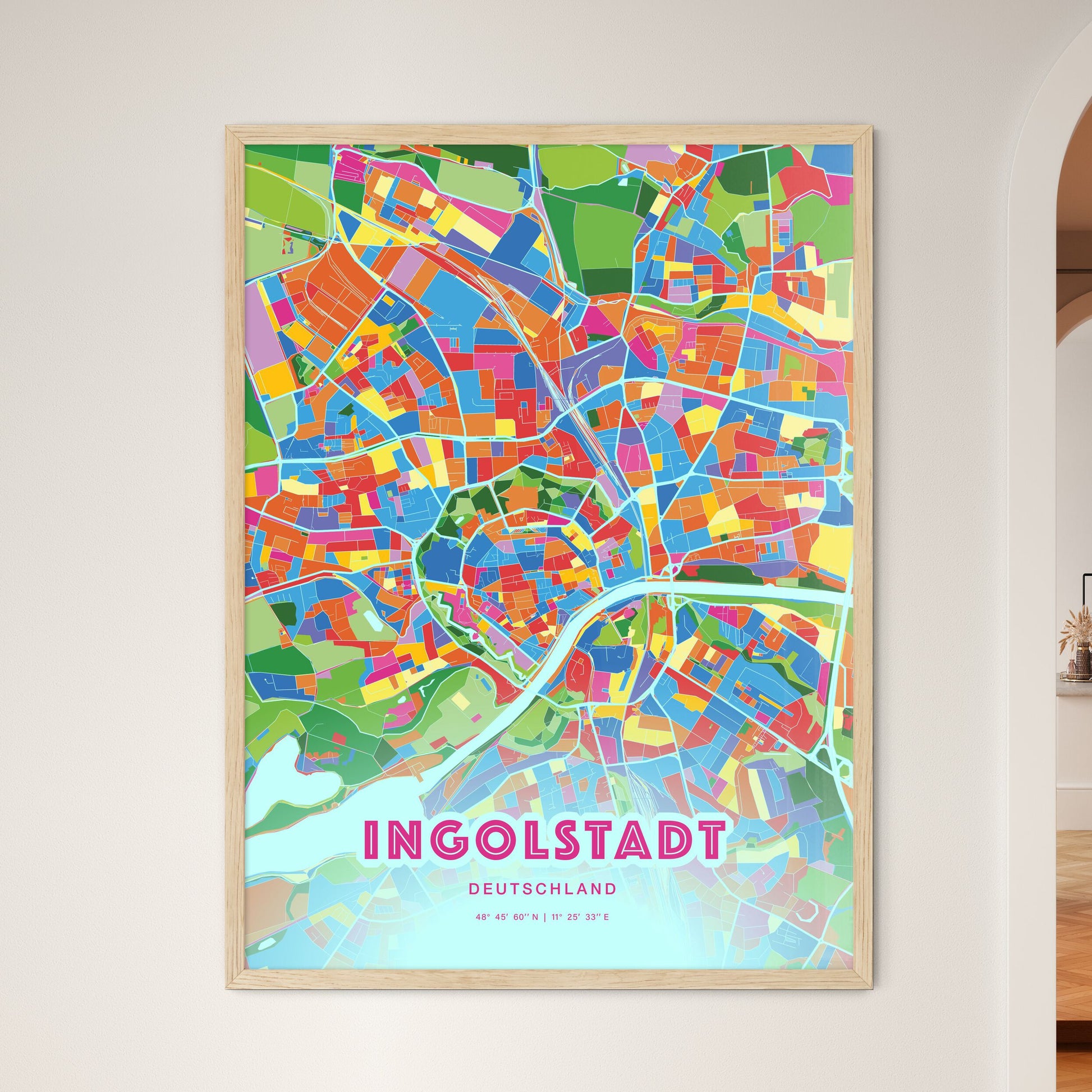 Colorful Ingolstadt Germany Fine Art Map Crazy Colors