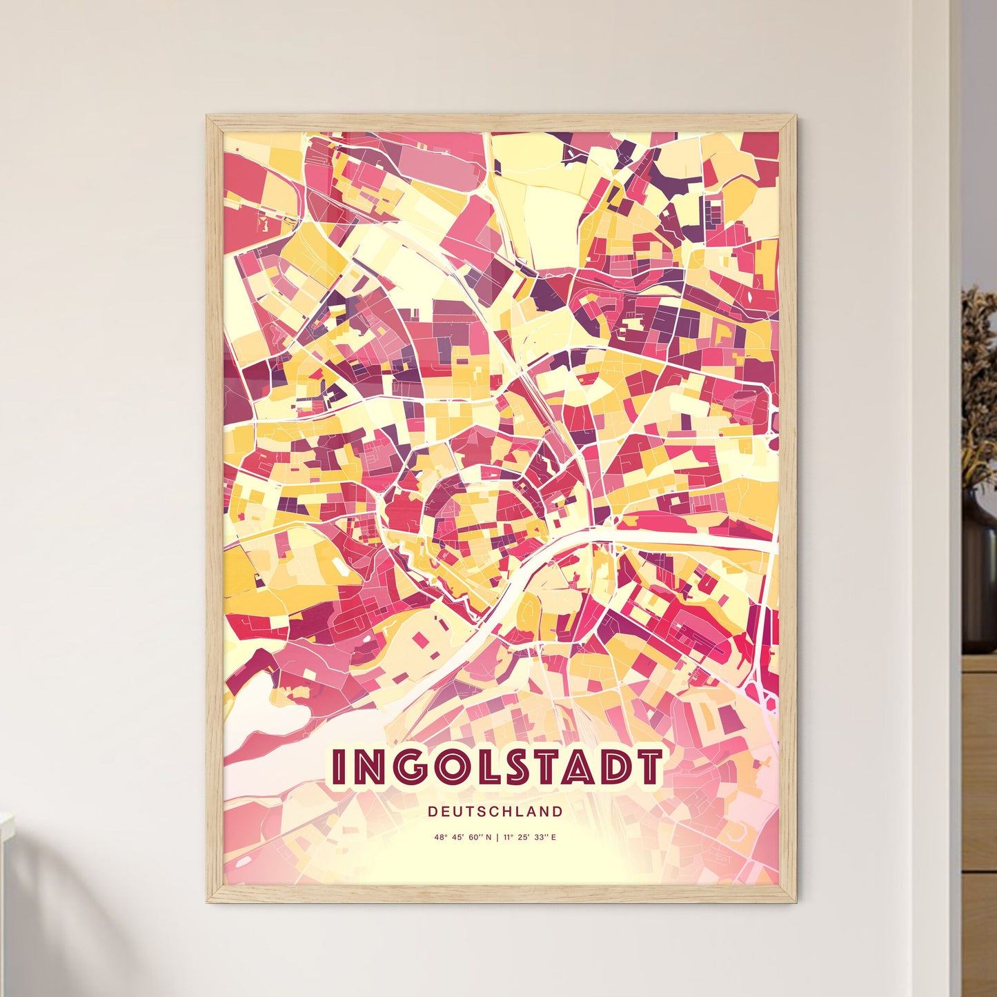 Colorful Ingolstadt Germany Fine Art Map Hot Red