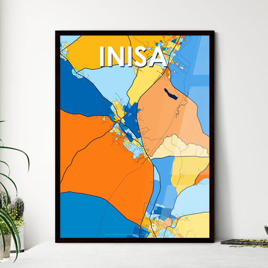 INISA NIGERIA Vibrant Colorful Art Map Poster Blue Orange