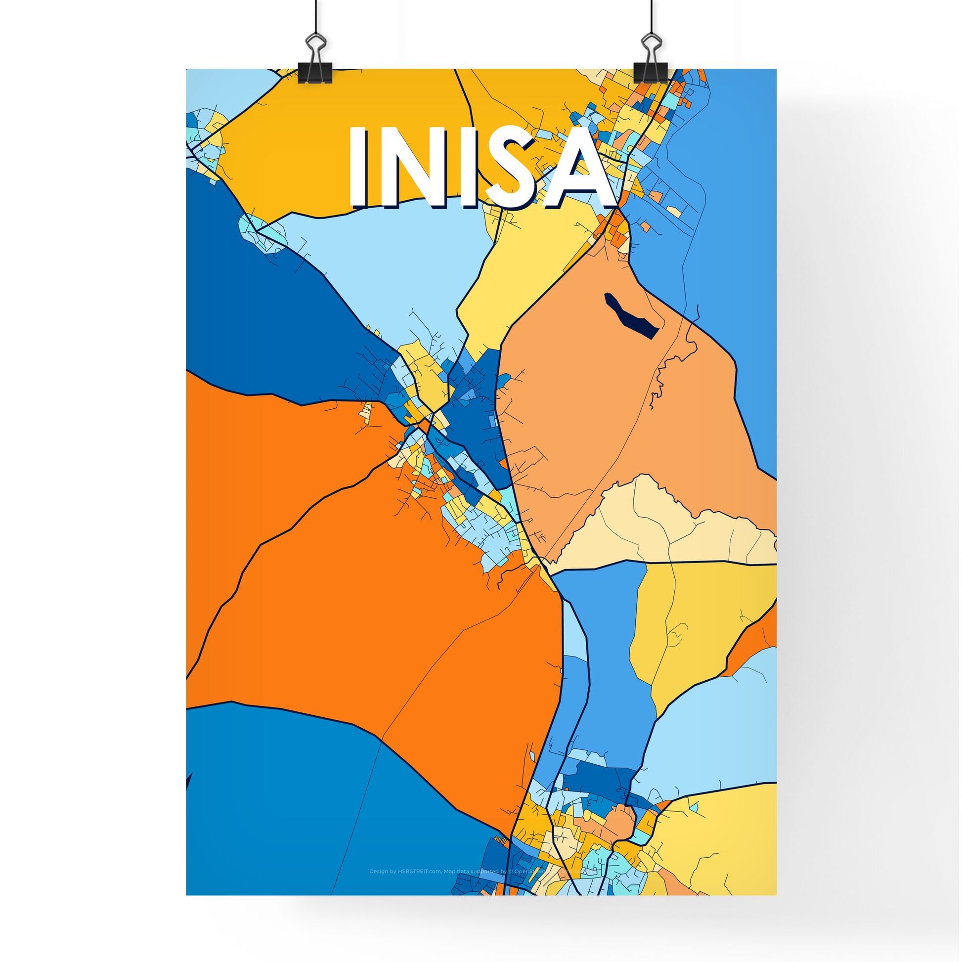 INISA NIGERIA Vibrant Colorful Art Map Poster Blue Orange