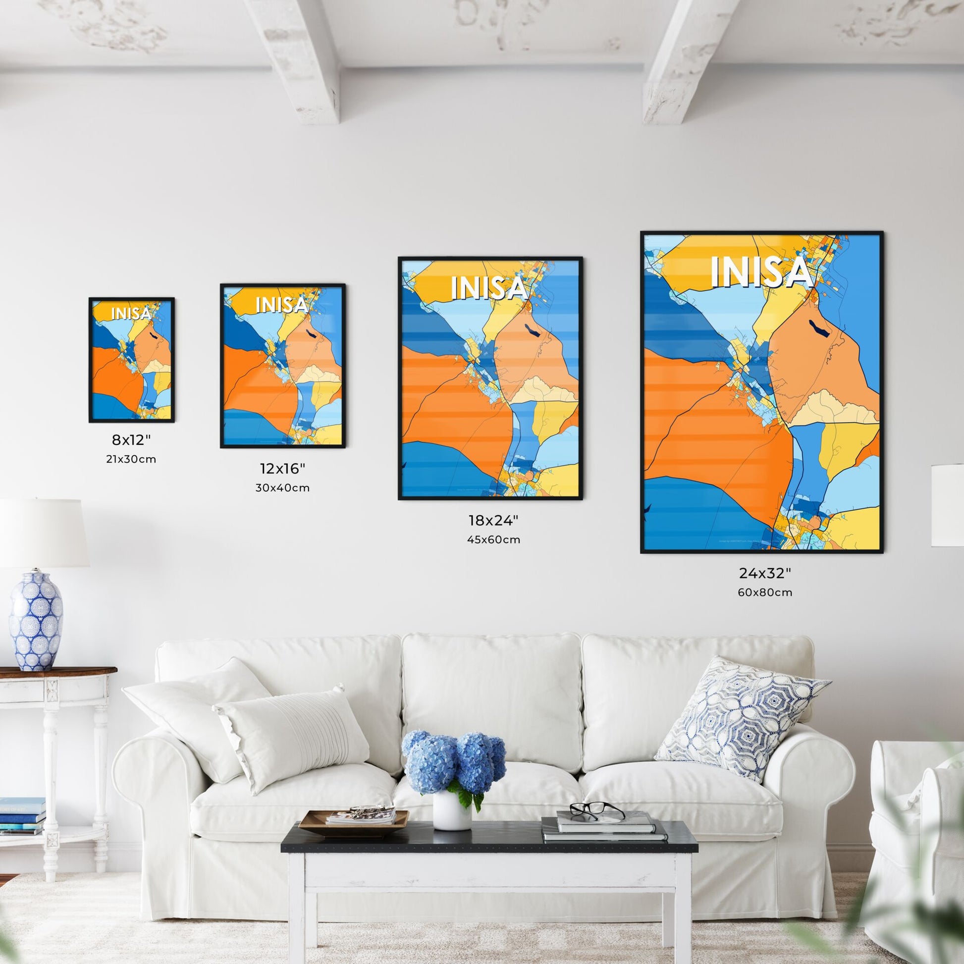 INISA NIGERIA Vibrant Colorful Art Map Poster Blue Orange