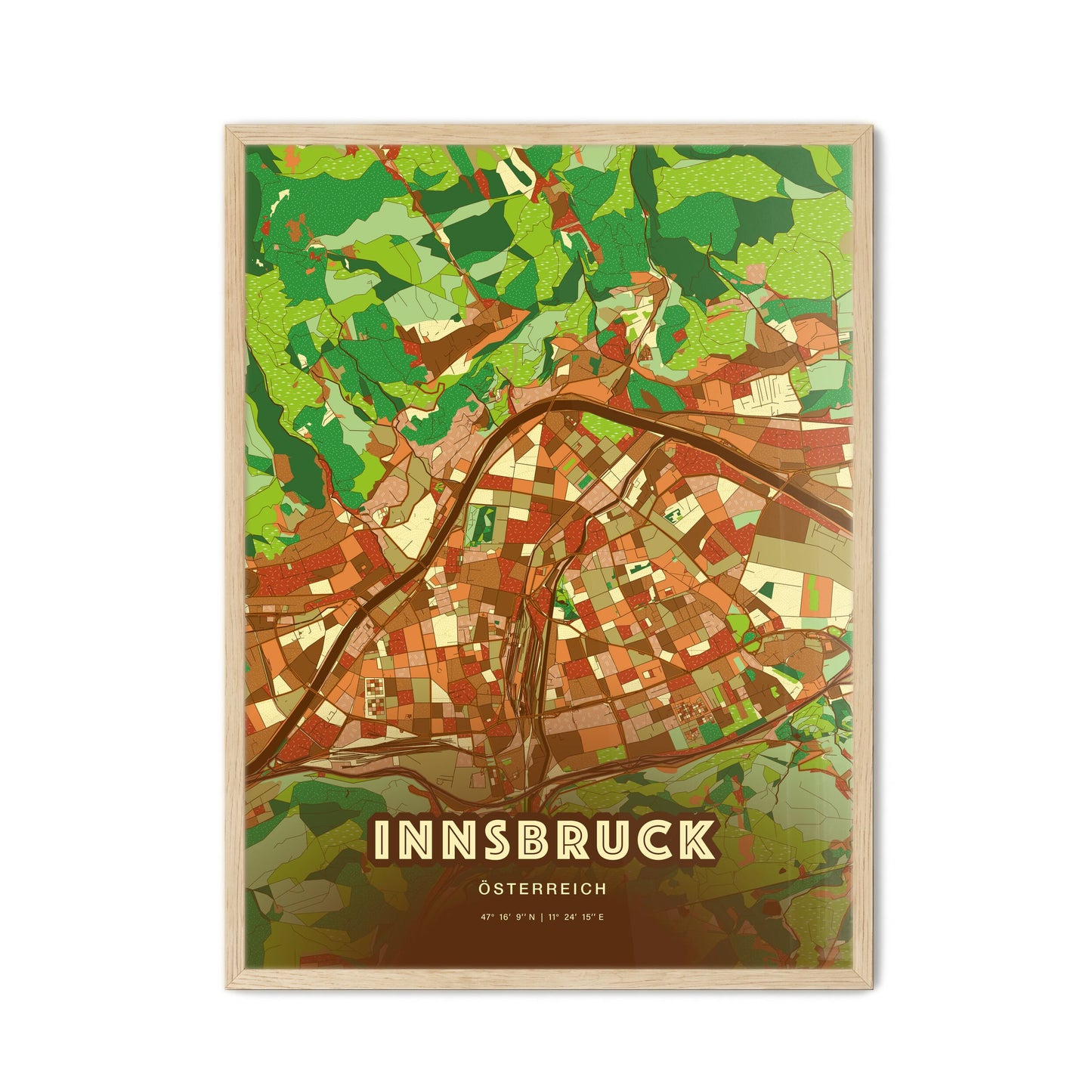 Colorful Innsbruck Austria Fine Art Map Farmhouse