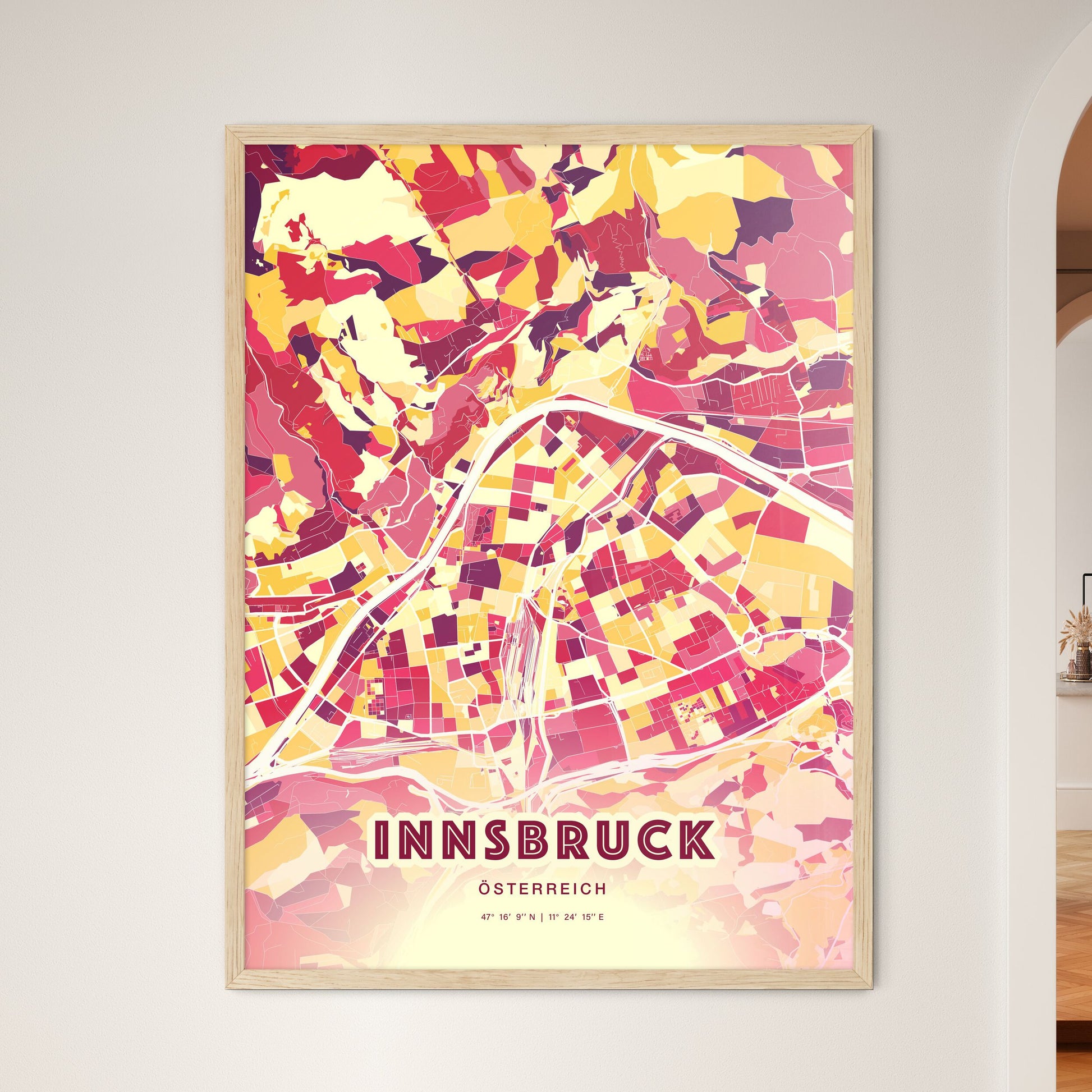 Colorful Innsbruck Austria Fine Art Map Hot Red