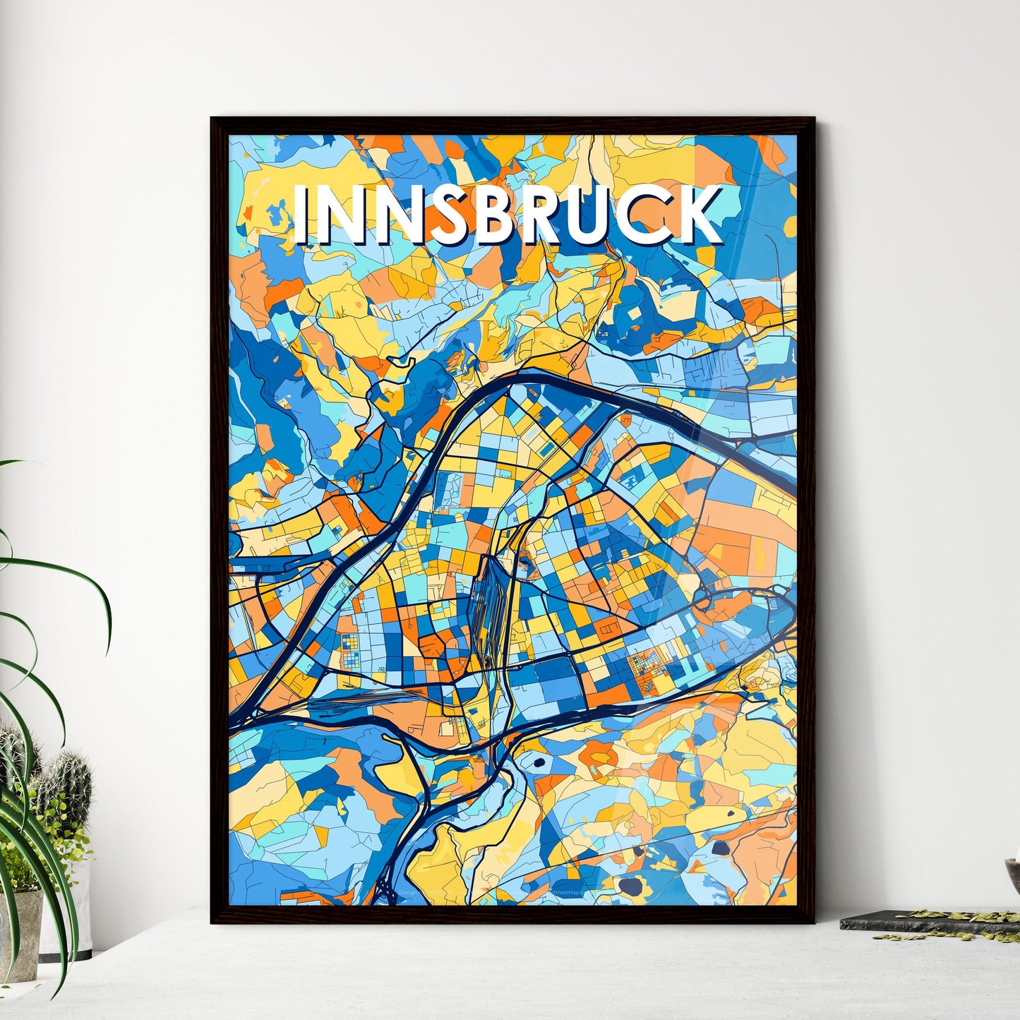 INNSBRUCK AUSTRIA Vibrant Colorful Art Map Poster Blue Orange