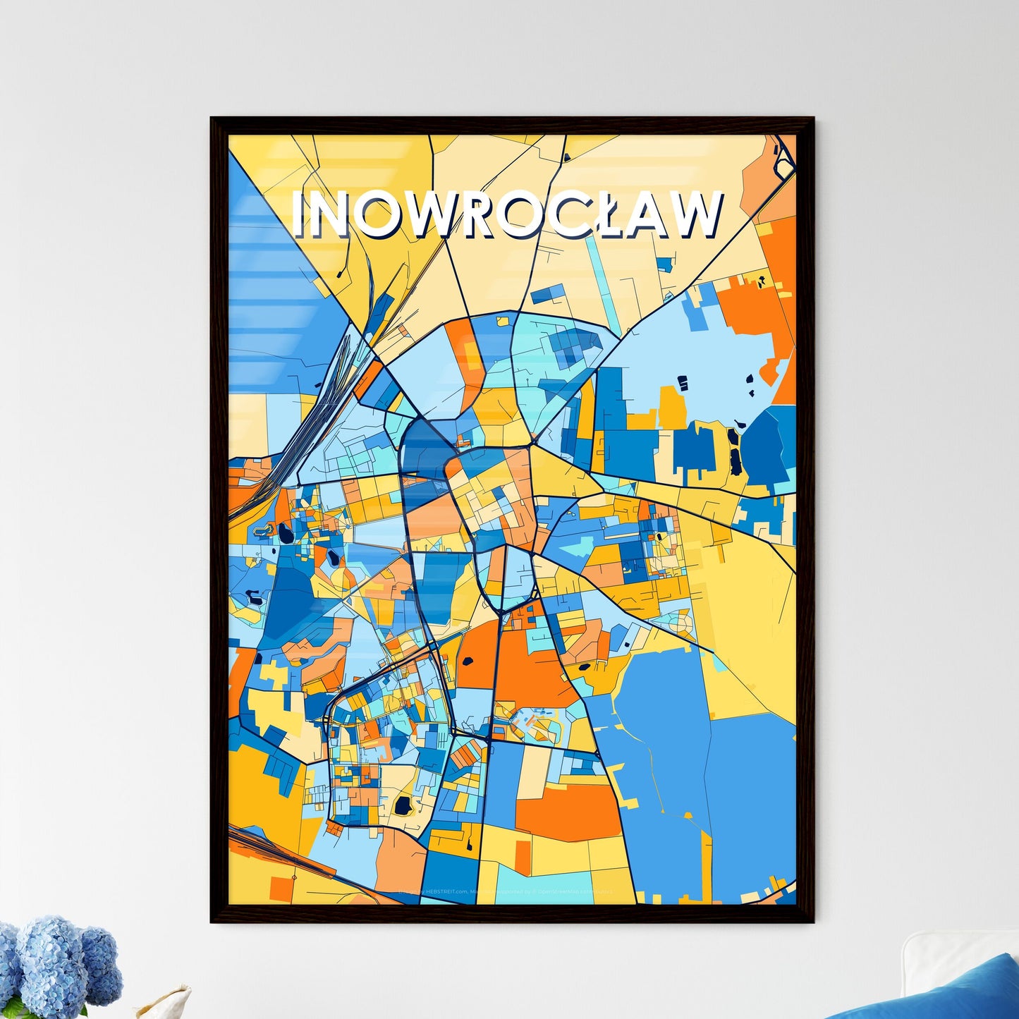 INOWROCŁAW POLAND Vibrant Colorful Art Map Poster Blue Orange