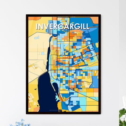 INVERCARGILL NEW ZEALAND Vibrant Colorful Art Map Poster Blue Orange