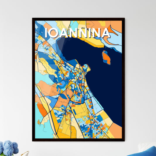 IOANNINA GREECE Vibrant Colorful Art Map Poster Blue Orange