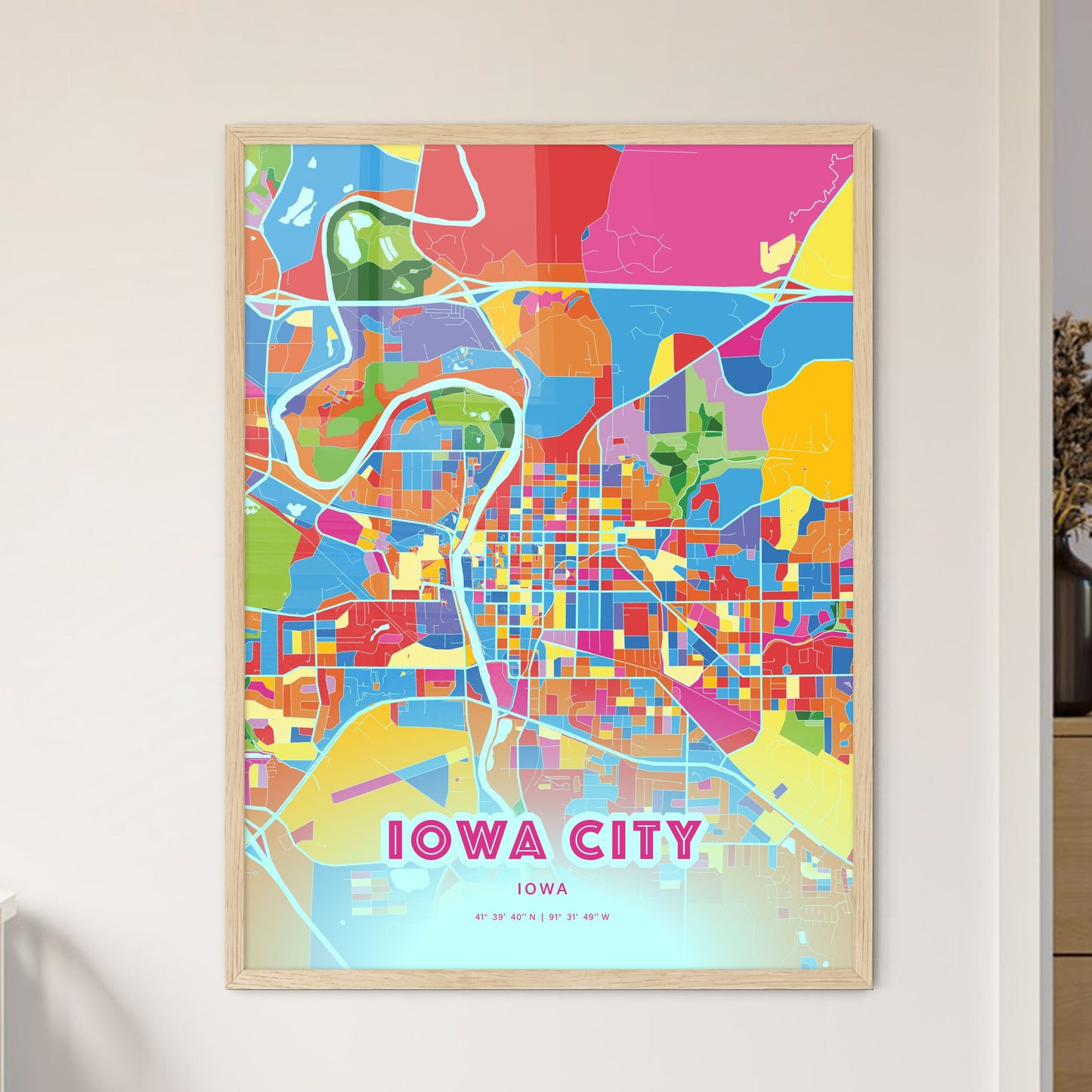 Colorful Iowa City Iowa Fine Art Map Crazy Colors